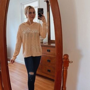 Hooded knit sweater. Cursive “salty” wording. Lightweight and never worn. Sm.